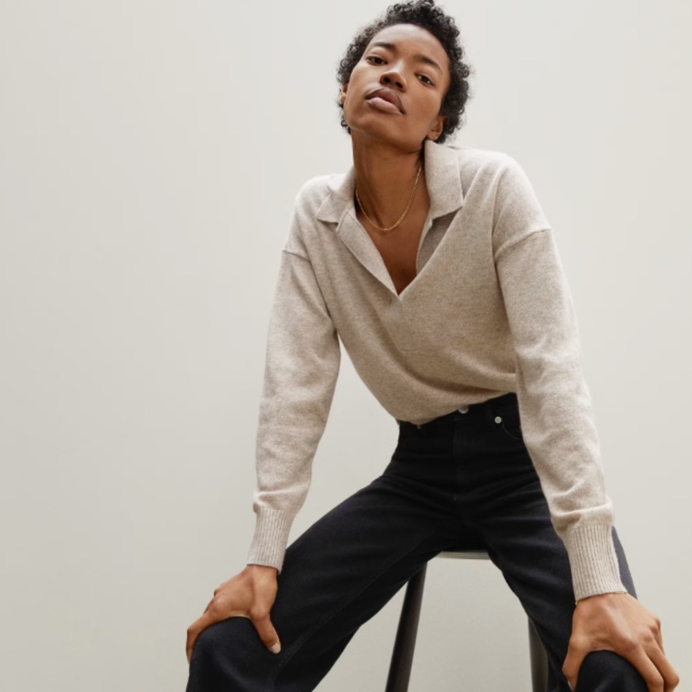 Everlane Cashmere Polo Sweater in Oatmeal Women’s XS